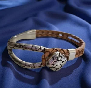 Brighton "Demi Lune" silberfarben Kiesel geflochtenes Lederarmband ~ EUC! - Bild 1 von 8