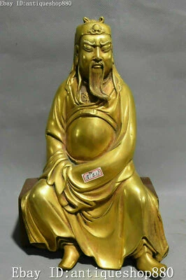 Estatua Inmortal Dios Guan Gong Yu Guerrero Oro 24K Bronce Púrpura China Marcada 12" Foto 1 de 4