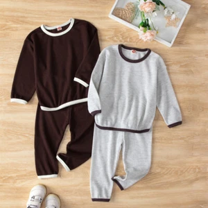 Kids Baby Boys Girls Winter Solid Color Pyjamas Sleepwear Long Sleeve Nightwear - Picture 1 of 11