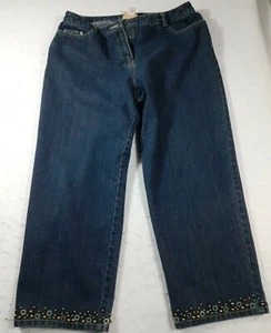 Ruby Rd Women's Denim Jeans Metallic Glitter Beads Size 10 MISSING button - Picture 1 of 9