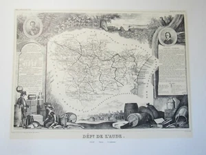 Vintage Dept De L'aude Frankreich V. Levasseur Karte Kunstdruck Spanien - Bild 1 von 8