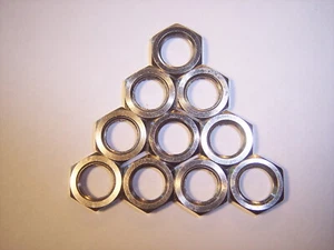 10 PK Panel Nuts 7/16"Nut 5/16"-32 Hex Brass Thick Bright Nickel Plated Jam Nut - Picture 1 of 3