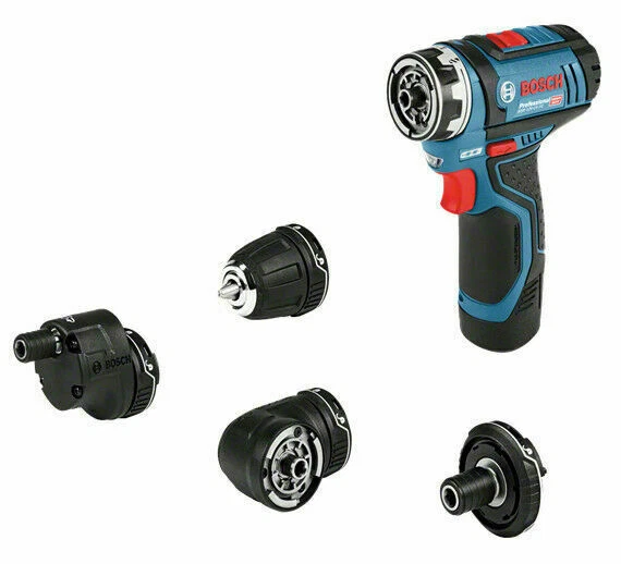 Bosch GSR 12V-15 FC Professional Drill Driver (Kit with 2x2.0Ah Lithium-Ion Batteries, 4 Chuck Attachments, Battery Charger and Case)