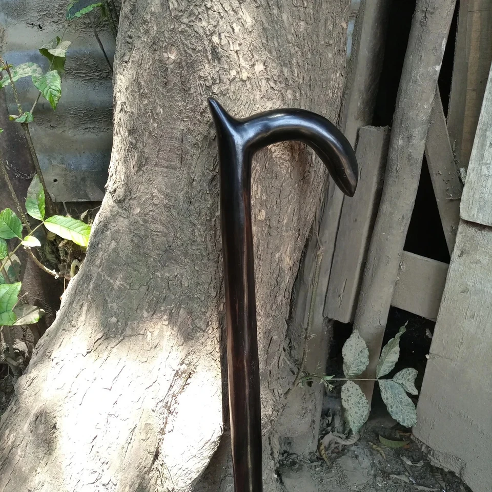 Africa Blackwood Contouring Handle Original Hiking Walking Stick Cane Mobility H - Image 1 of 4