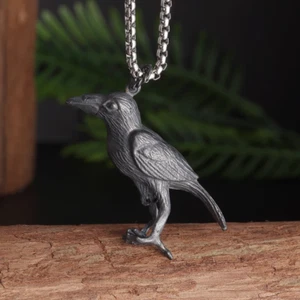 Celtic Raven Crow Jewelry Vintage Gothic Black Nordic Bird Pendant Necklace - Picture 1 of 8