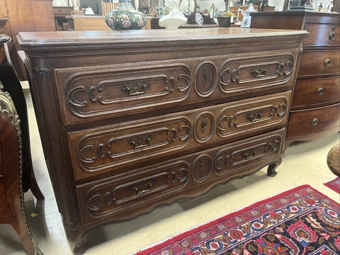 Antique French Oak Provincial Commode Chest of Drawers carved 19C Louis XV Cover