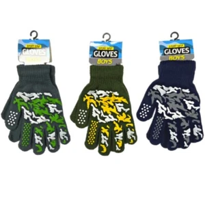 KIDS ARMY CAMOUFLAGE GLOVES BOYS MAGIC GRIPPER GLOVES GREY YELLOW GREEN CAMO - Picture 1 of 4