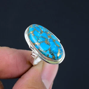 Kupfer Türkis Edelstein massiv 925 Sterling Silber Handarbeit Ring Schmuck HR-024 - Bild 1 von 5