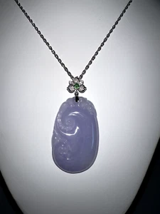 Purple Jadeite Lavender Grade A Jadeite Burma Jade Diamond Pendant 18K Gold 翡翠 - Picture 1 of 20