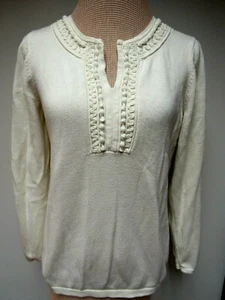VTG DANA BUCHMAN Signature Cotton Blnd V Neck Knit Top Sweater Winter White M EU - Picture 1 of 6