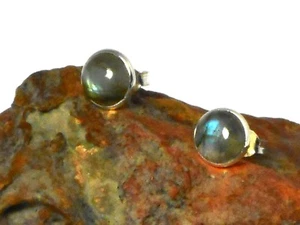 Fiery Round LABRADORITE Sterling Silver 925 Gemstone Stud Earrings - 8 mm - Picture 1 of 1