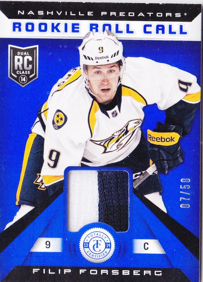 2013-14 Totally Certfied Filip Forsberg /50 Jersey Rookie Roll Call BLUE 13-14 - Image 1 of 1