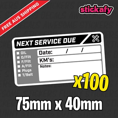 100 x Etiqueta Adhesiva Next Service Due 75x40mm - Calcomanía Impresa Coche Barco 4x4 Foto 1 de 4