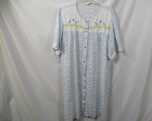 Barbizon Womens Sleepwear Large Nightgown Button Short Sleeve Blue Cotton Blend