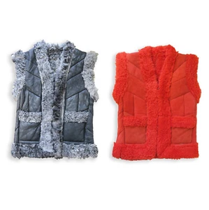 Sonia Originelli Damenweste Naturfell Leder Lammfell Patchwork Handarbeit Neu - Bild 1 von 7
