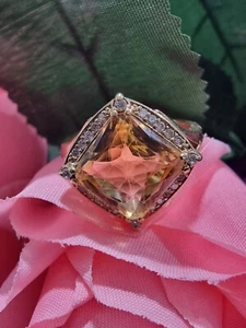 9ct Gold Citrine & Diamond Ring Size R 5.8gm AUS SELLER FREE POSTAGE 246070 - Picture 1 of 4
