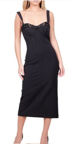 Abito midi Versace Jeans Couture $675 nero fibbia corsetto nuovo con etichetta taglia 40 small