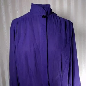 Vtg Notations Sz 8 Purple Secretary Blouse Career Top Long Sleeve High Neck EUC - Picture 1 of 9
