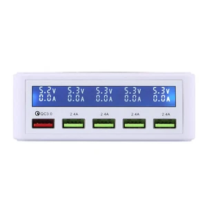 Adattatore desktop viaggio stazione caricatore display LCD portatile QC3.0 USB 5 porte - Foto 1 di 13