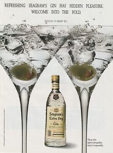 Vintage print back to back ad Alcohol, CD player Seagram’s Gin Clarion Car Audio