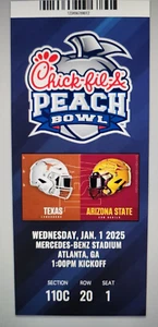 2025 PEACH BOWL Replica Ticket Stub 1/1/25 - TEXAS LONGHORNS vs ARIZONA STATE - Picture 1 of 1