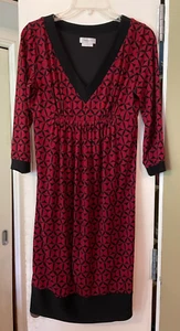 Van Heusen Damen Kleid Vintage Langarm Rot und Schwarz Empire Taille Größe 8 - Bild 1 von 8