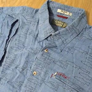 Orvis Trout Bum Uomo 2XL Blu S/S Stampa Trota All Over Pesca Zip Tasca Loghi - Foto 1 di 8