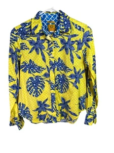 Rubinrot Petite 6P gelb & blau Button Down Shirt Top - Bild 1 von 4