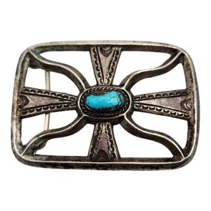 Supurb Lorenzo Tortalita Kewa Navajo Sterling Chiseled Bisbee Turquoise Buckle  - Picture 1 of 8