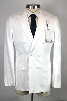 Bar III Double Breasted Suit Jacket 38 S Mens White Linen Peak Slim Fit - Image 1 of 4