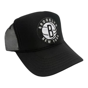 NEW BROOKLYN NETS NY BLACK HAT 5 PANEL HIGH CROWN TRUCKER TRENDY FOAM TWO TONE - Picture 1 of 3