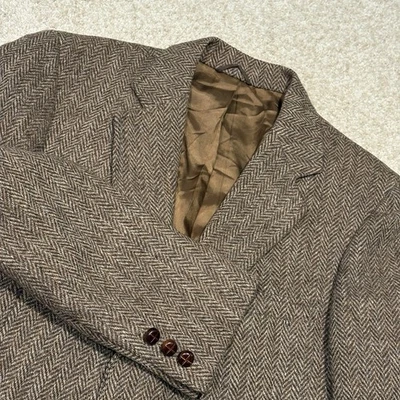 Винтажный Harris Твидовый мужской коричневый в елочку шерсти Sport пальто Blazer 40R сделано в США - Изображение 1 из 4