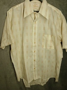 Vintage Mens Arrow Kent Collection Short Sleeve Cream Tan Button-up Size 16 1/2 - Picture 1 of 6
