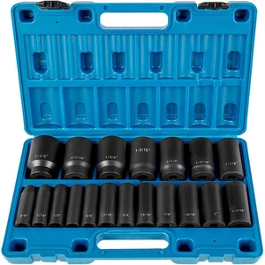  Juego de enchufes de impacto, 1/2" 19 piezas enchufes de impacto, enchufe profundo, enchufes de 6 puntos,  - Imagen 1 de 1