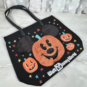 Walt Disney World Halloween Tote Bag Sequined Mickey Mouse Jack O Lantern New - Picture 1 of 11
