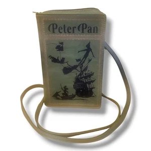 Bolso sin asas bandolera Peter Pan Book verde dorado con cremallera con cita J M Barrie - Imagen 1 de 17