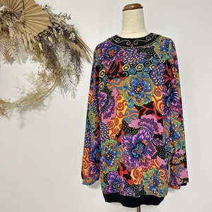 Diane Freis Batwing Top Jumper Beaded Embellished Vintage Georgette Colourful - Picture 1 of 15