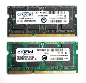 Crucial 16GB Kit (2 x 8GB) DDR3-1600 2RX8 PC3L-12800S 1.35V Laptop Memory SODIMM - Picture 1 of 2