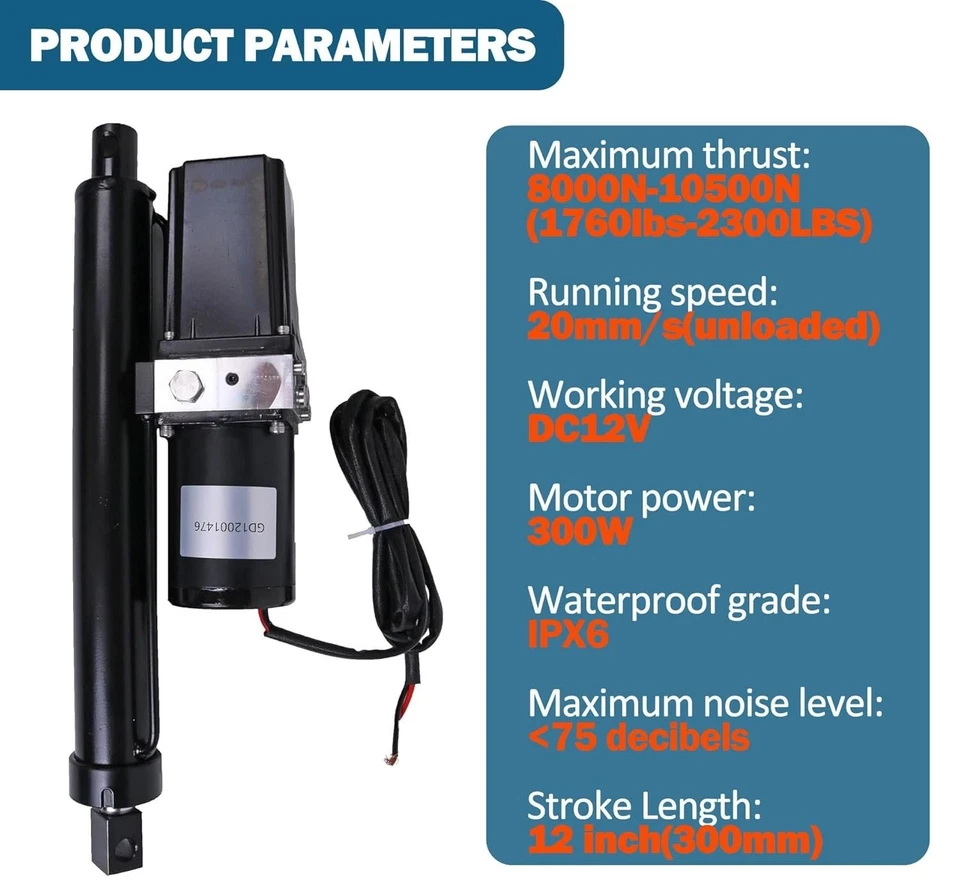 Actuador lineal eléctrico de alta resistencia motor hidráulico JEENDA 12V 8" Foto 1 de 4