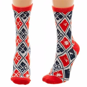 Harley Quinn Womens Crew Cut Socks Diamond Pattern OSFM New With Tags - Picture 1 of 2