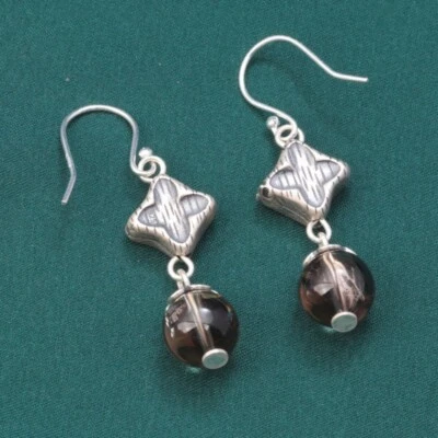 A22 Orecchini Vierblattblüte Con Quarzo Affumicato Sfera Argento 925 - Immagine 1 di 4