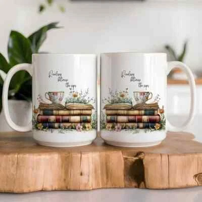 Elegante taza de lectura con tapa, taza de café con leche para amantes de los libros, juego de regalo de bibliotecario Foto 1 de 3