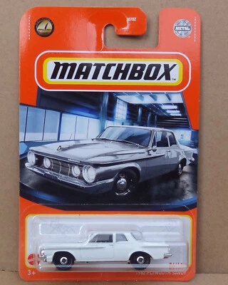 Matchbox 2021 - 1962 Plymouth Savoy - 1st recolour pearlescent white . long card - Image 1 of 4