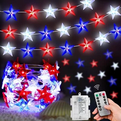 2 Pack 80 LED Red White and Blue Lights 20 FT 4th of July Lights Patriotic Li... - Image 1 of 4