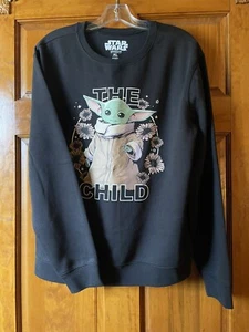 Disney Sweatshirt Star Wars Baby Yoda Long Sleeve Crewneck Black Size Youth XL - Picture 1 of 4