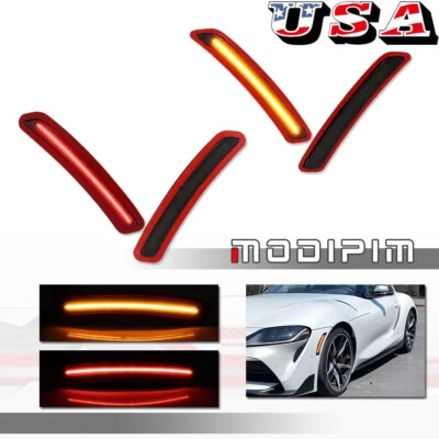 4PCS Smoke LED Side Marker Lights Front Amber Rear Red For 2020+ Toyota GR Supra - Image 1 of 4