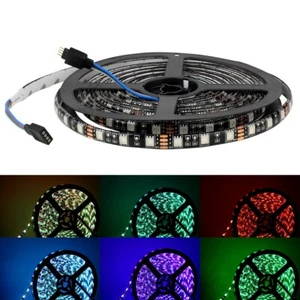 16ft 5050 RGB LED Strip Light for Room Party Bar TV Black Tape Light Waterproof - Picture 1 of 18