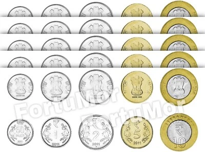 India, UNC, Coins 5 (x) 5 Pcs SET, 50 Paise 1 2 5 10 Rupees 2011 (25 Coins) - Image 1 of 4