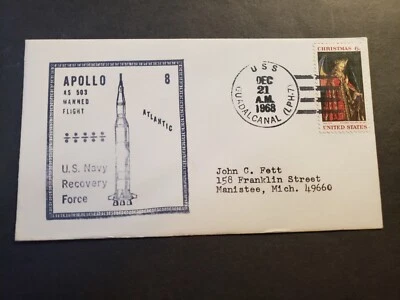 USS GUADALCANAL LPH-7 Naval Cover 1968 APOLLO 8 SPACE Cachet RECOVERY FORCE - Image 1 of 2