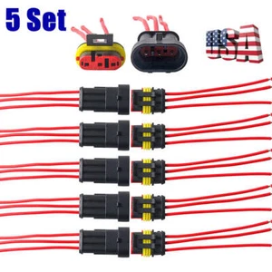 5 Sets Waterproof Electrical Male Female 18AWG Wire Connector 3-Pin Way Plug - Picture 1 of 8